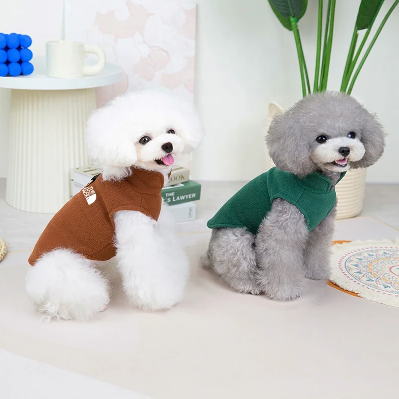 Hot selling autumn and winter pet clothing fleece trend brand pet pull loop vest thickened dog clothing jacket
