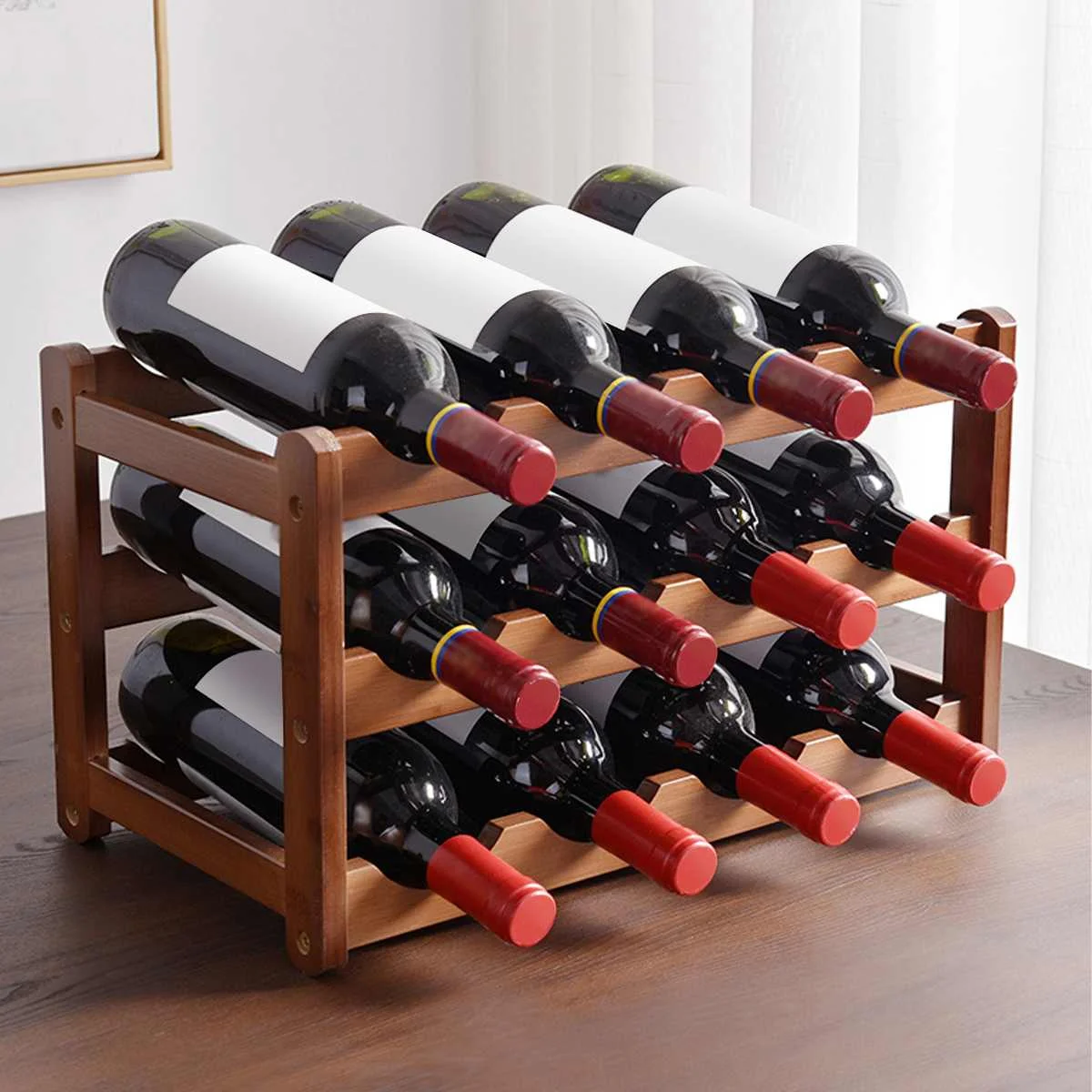 Countertop Wine Display Holder Bamboo Wine Bottle Holder Wooden Wine Holder