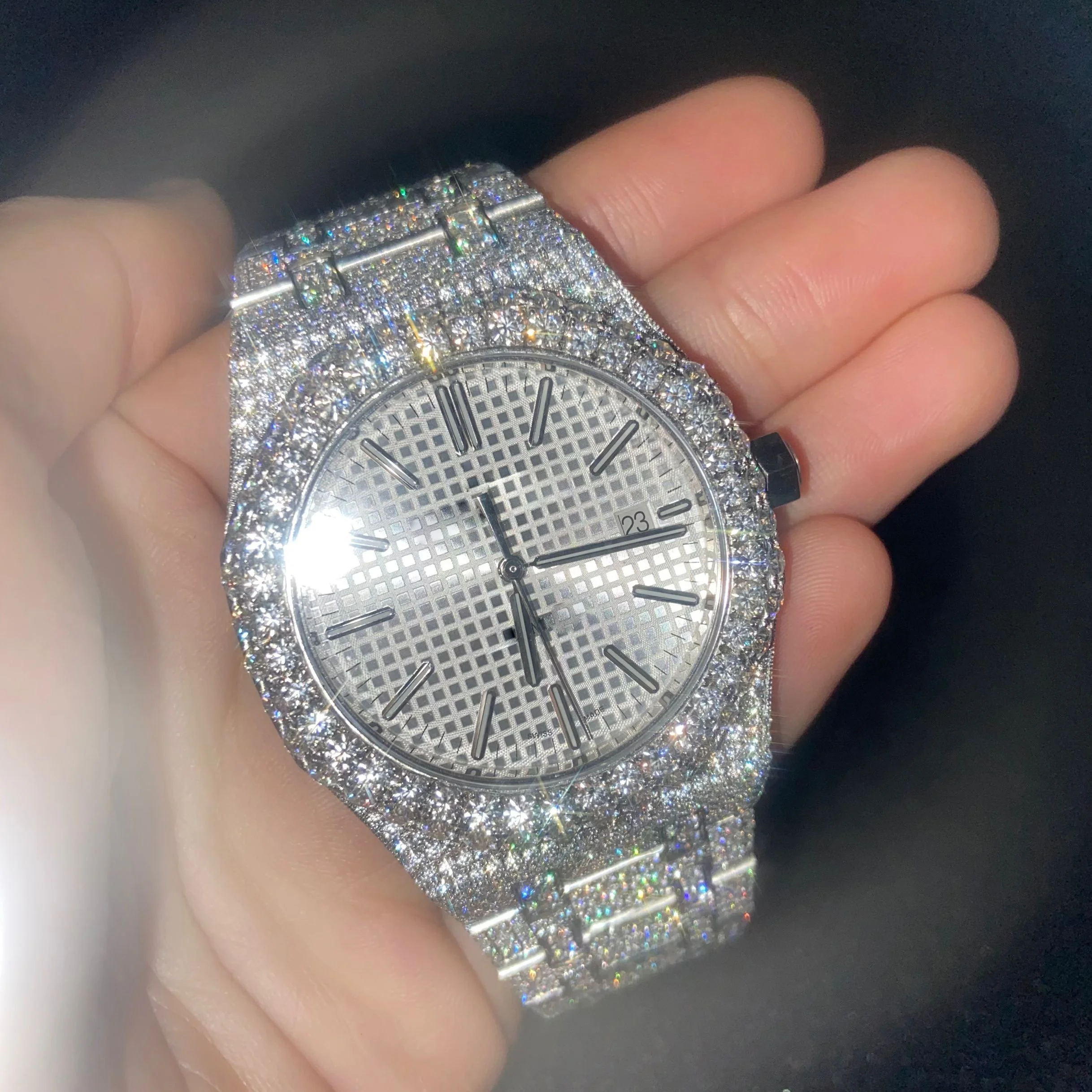Роскошные модные шикарные часы с циферблатом со льдом Moissanite