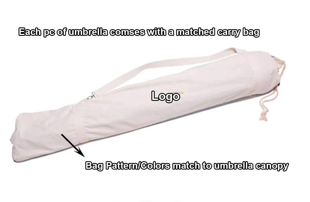 Custom Wholesale 6ft 6.5ft Outdoor Premium Fringed Travel Sun Parasol Wooden Pole Canvas RPET Garden Beach Umbrella with Tassels