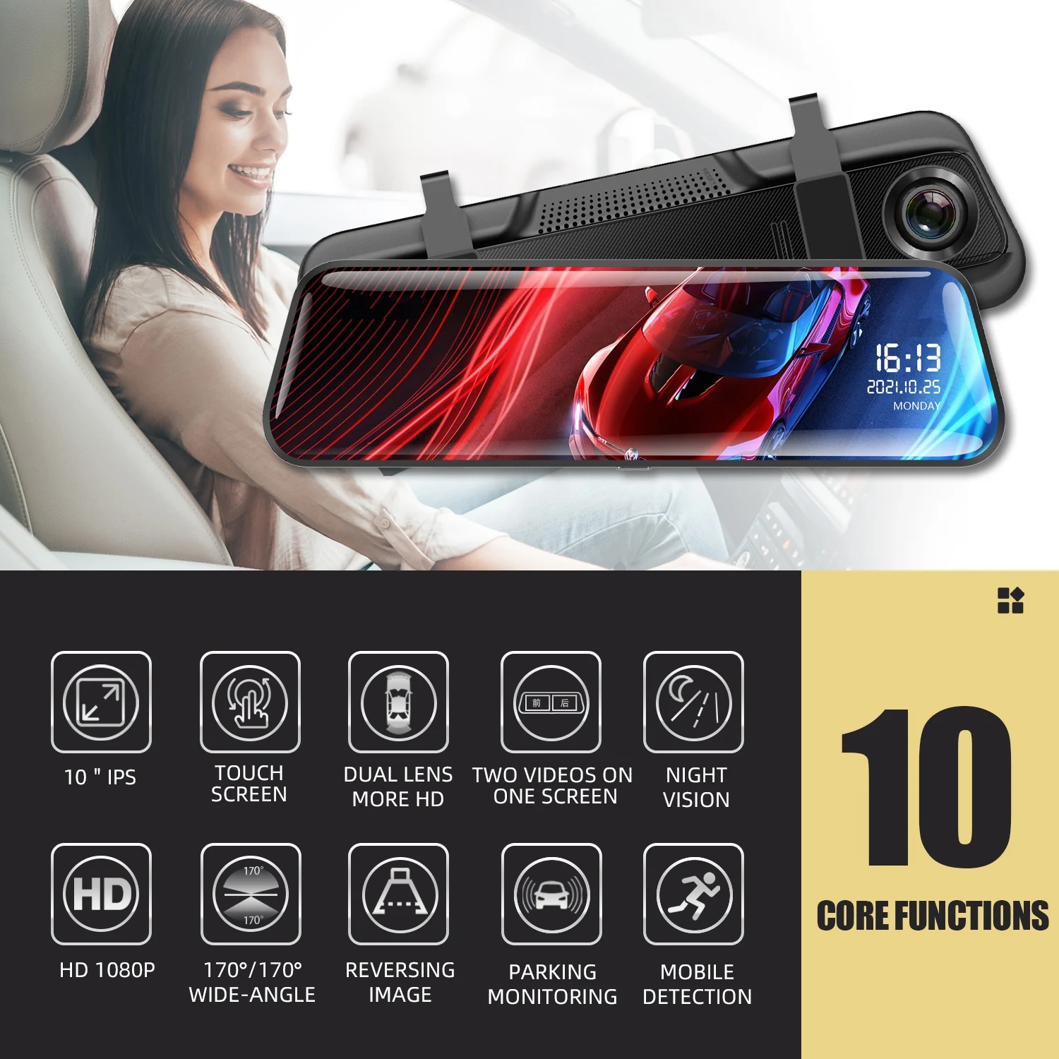 9 66 дюймовый сенсорный экран потоковый двойной 1080P HD ночное видение Автомобильное Зеркало DVR Автомобильный