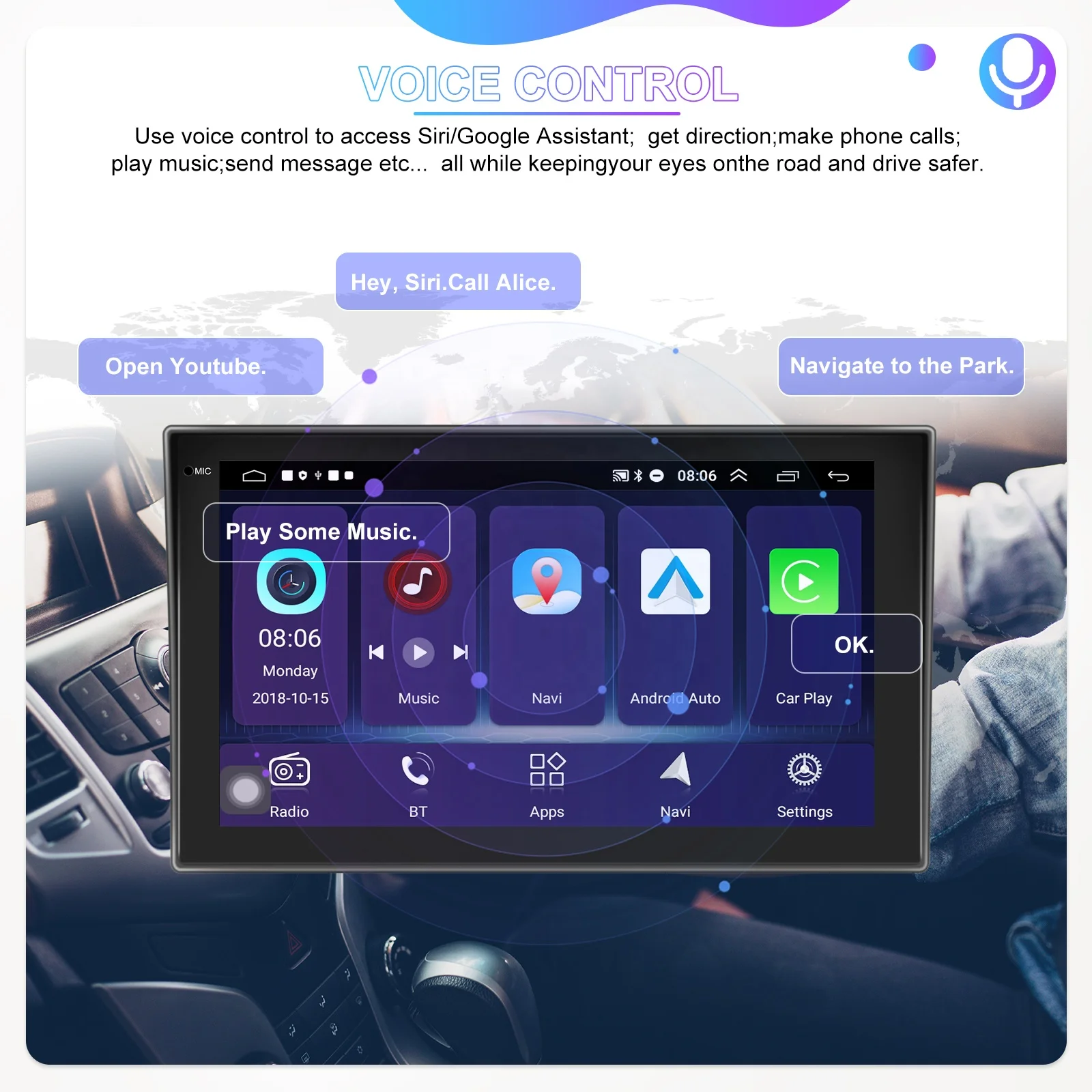 Автомагнитола Podofo 2 + 32 ГБ Android 12 с сенсорным экраном