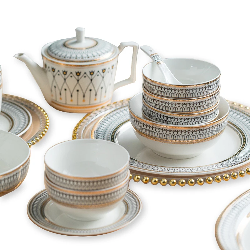 Nordic Style Luxury Ceramic Dinnerware Set Wedding Western Small Plate and Cup Soup and Coffee Utensil Dishwasher Safe