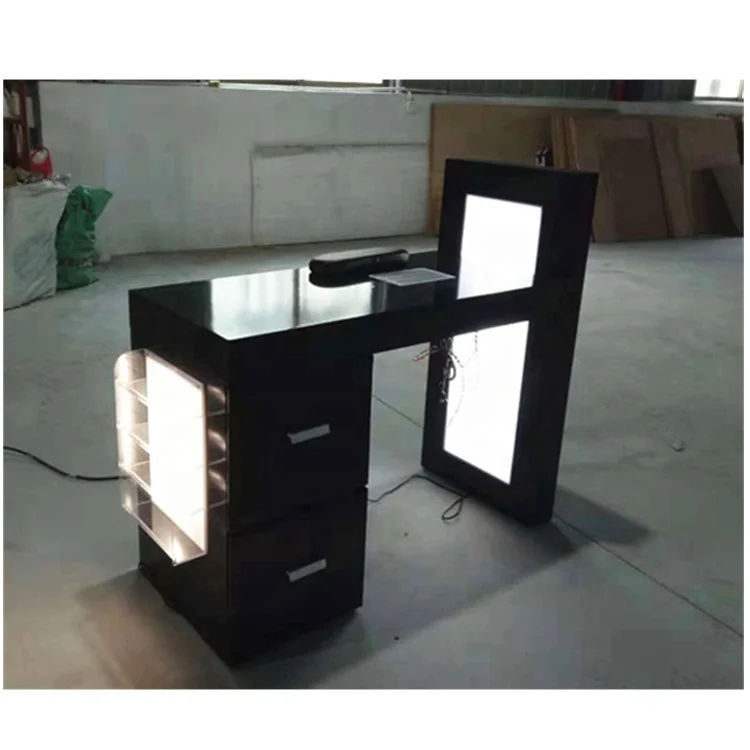 LED glass top new design nail tables lamp salon furniture modern manicure