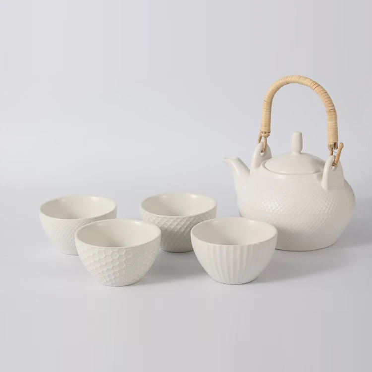 
Wholesale ceramic tea cup set with 1 pc tea pot and 4 pcs cup all in white 