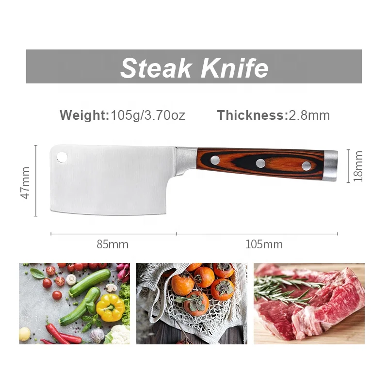 Hot selling pakkawood steak knives, Best sale kitchen mini cleaver knife and fork set, Stainless steel steak fork knife set
