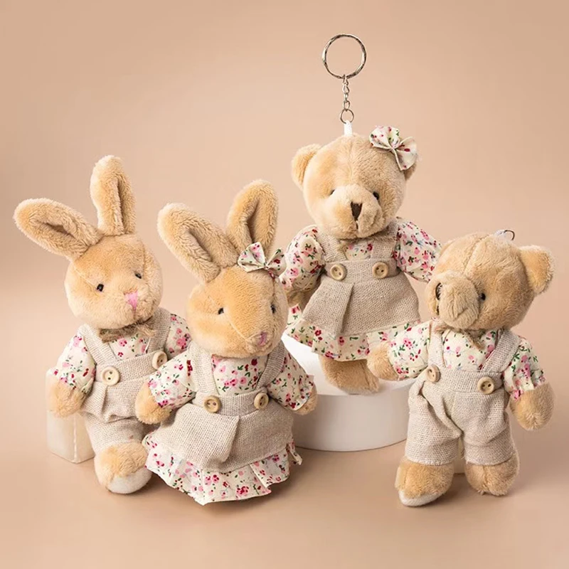 Cute Plush Fur Pompom Linen Rabbit Doll Keychain Women Bear Toy Keyring Women Bag Car Holder Wedding Party Keychain