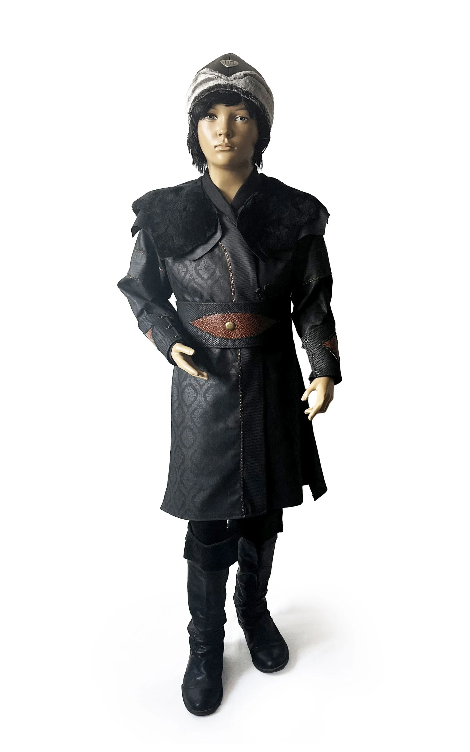 Traditional Ertugrul Gazi  Handmade Leather Alp Costume With Buttons Black For Kids Hisrorical Ottoman Period Cosplay Costume