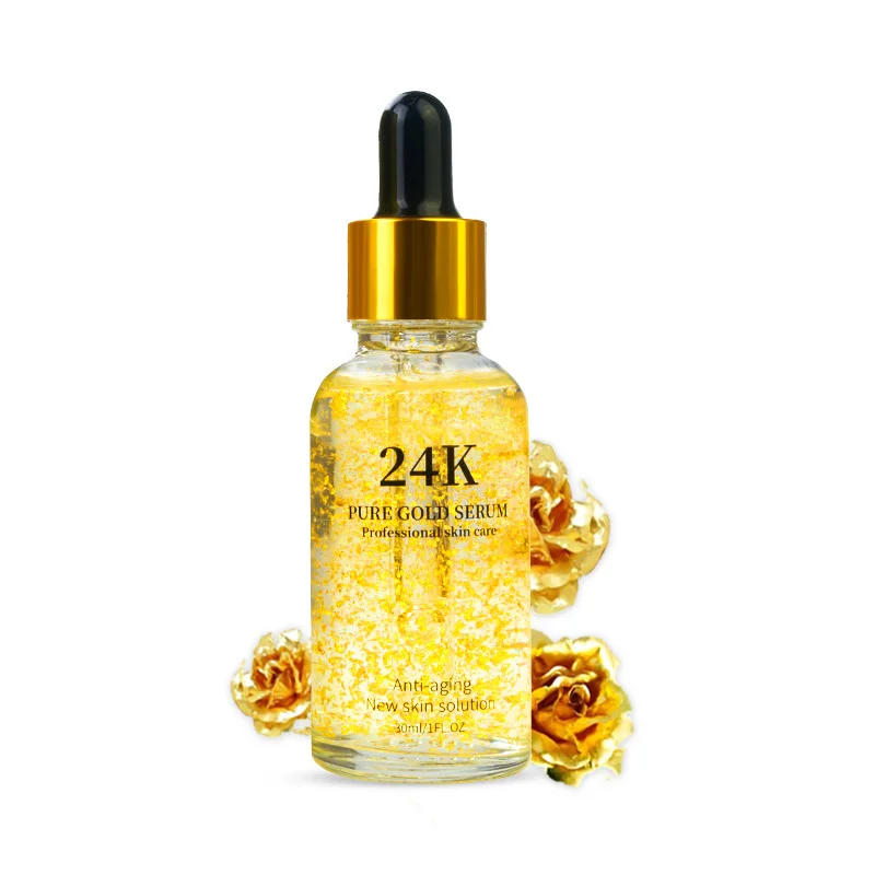 Custom Logo 24K Gold Face Serum 30ml Soin De La Peau Skin Moisturizing Brightening Face Essence Sueros Faciales Skin Care Serum
