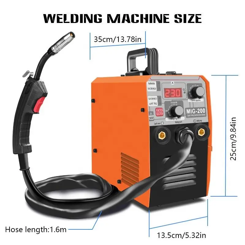 Mig Welder Tig Arc 220V Mig 200 Welding Machine 0.8 Flux-cored 1.0 LIFT TIG Synergy Control 3 in 1 Portable Machine