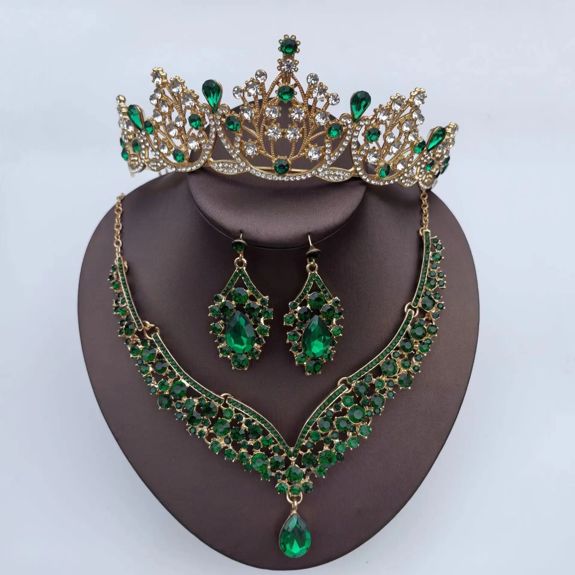 Bride Crown Three-Piece Set Wedding Hair Accessories Bridal Crown Tiara Necklace Earrings Jewelry Set