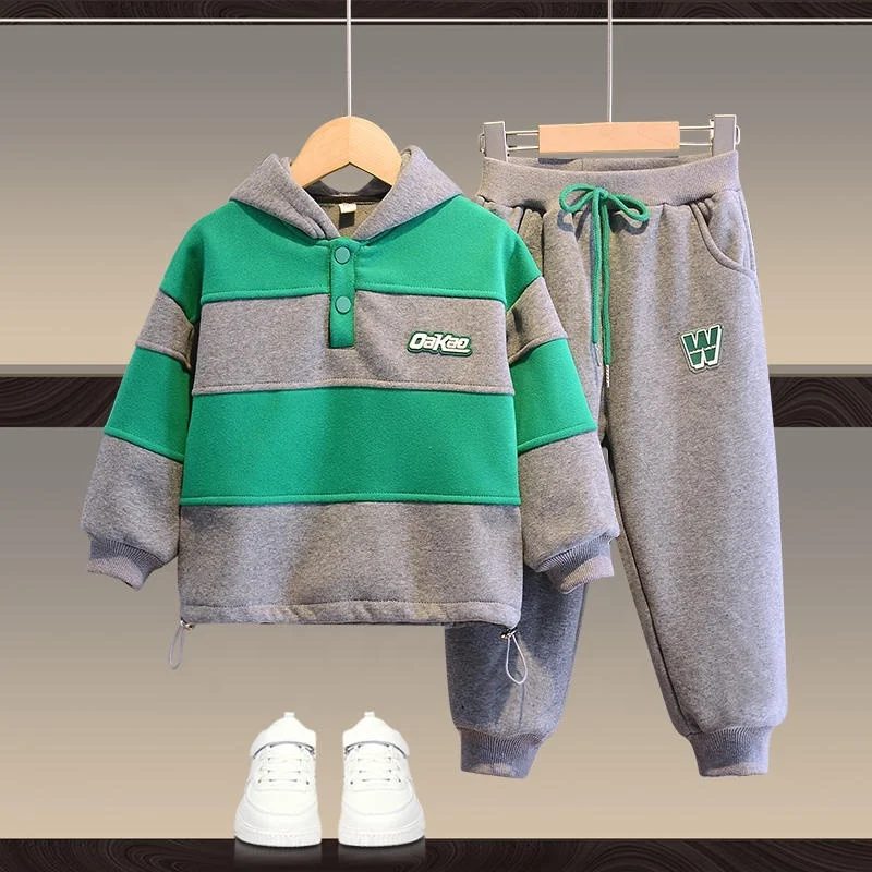 Boys Solid Long-Sleeve Hoodie Sweatshirt and Jogger Sweatpants 2 Piece Casual Outfit