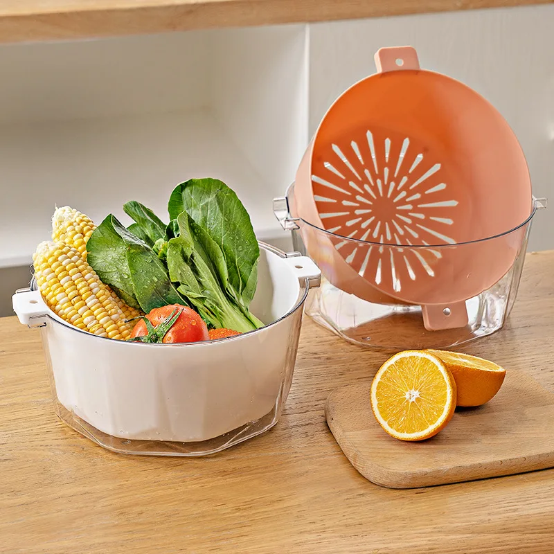 Household Water-draining Plastic Utensils Basket Vegetable and Fruit Drainer Basket Salad Wash Colander Washing Bowl