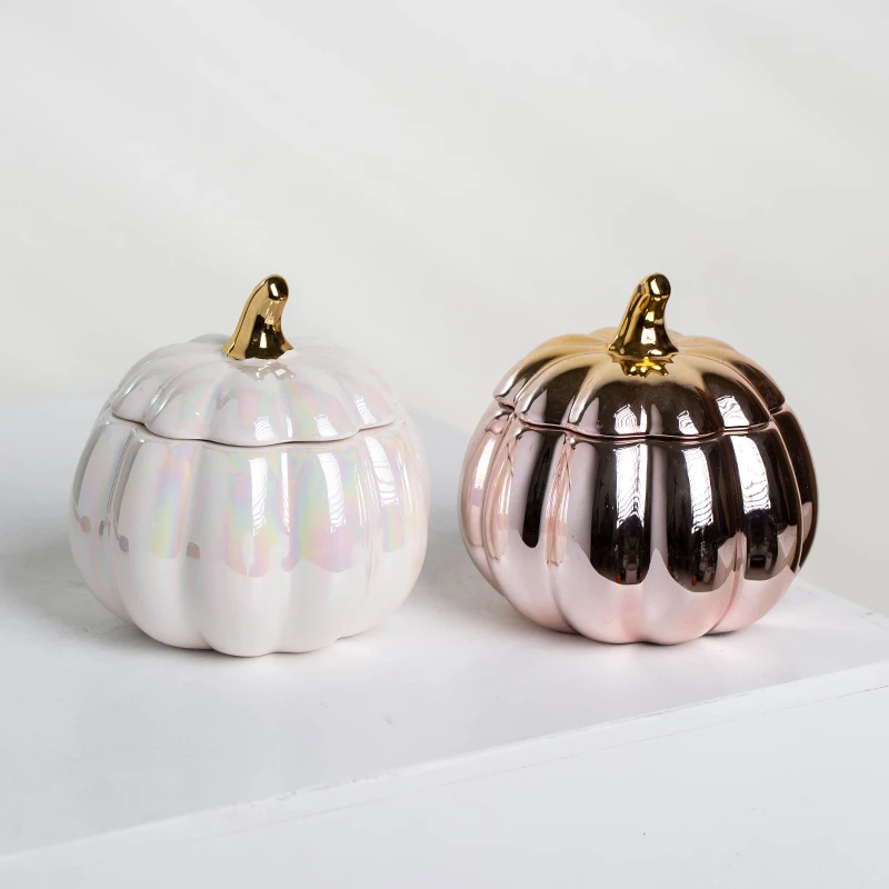 YUANWANG Custom Bougies Pumpkin Wholesale Candle Vessels Ceranic Empty Black Candle Jar With Lid