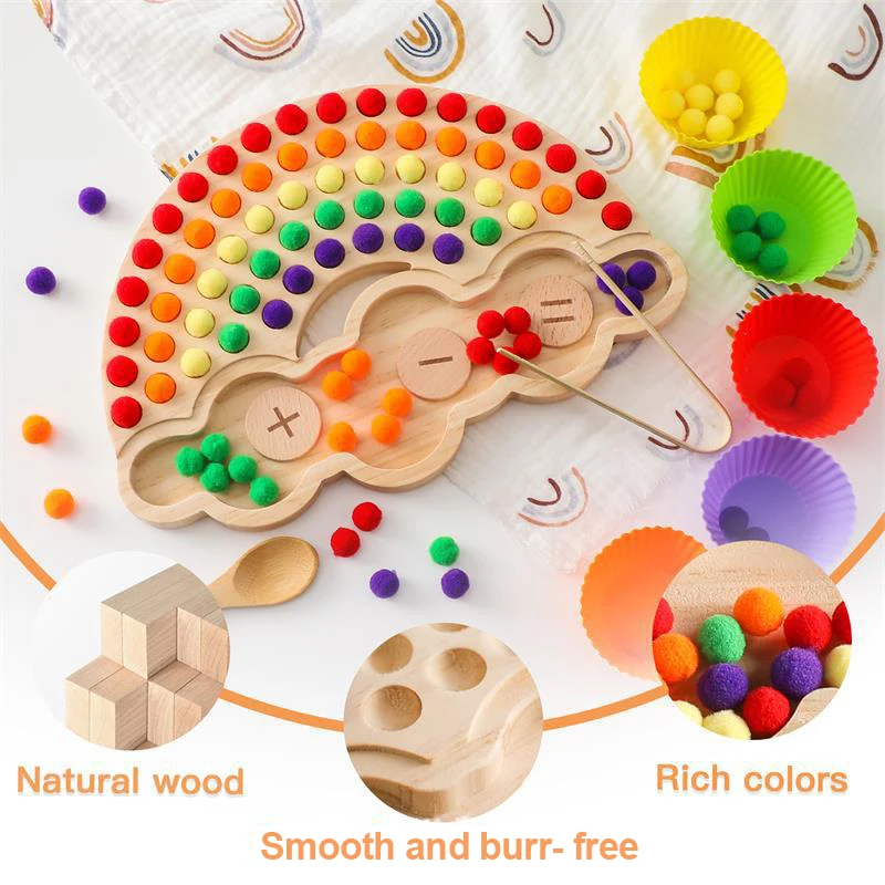 YT BABY  New Style Rainbow Board Fur Ball Toy,Kids Wooden Coin Box Drawer Game Educational Toys