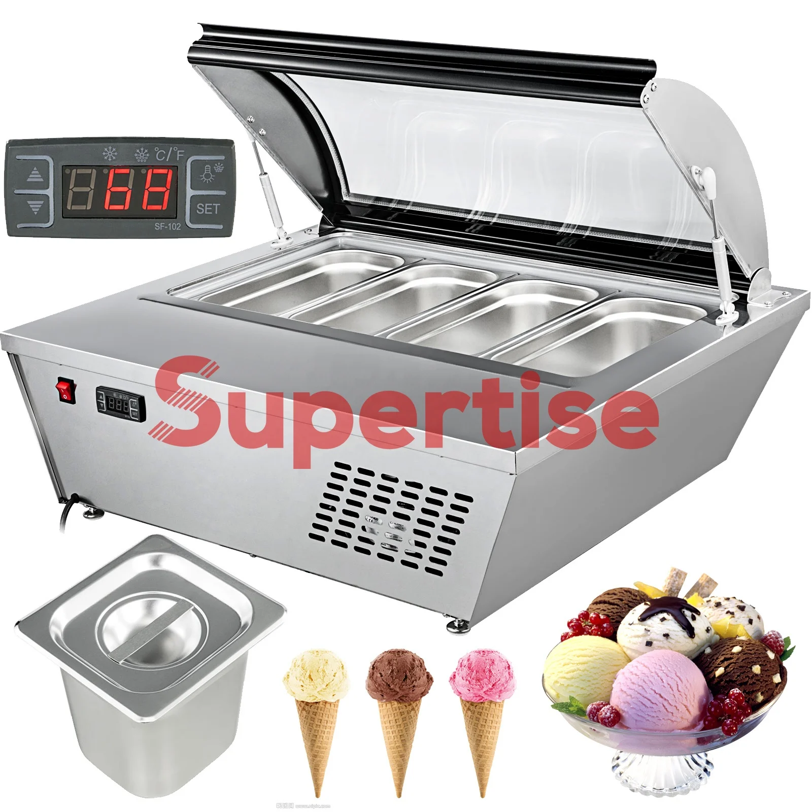 Supertise showcase small refrigerator italian gelato Dipping countertop ice cream freezer display cabinet for sale