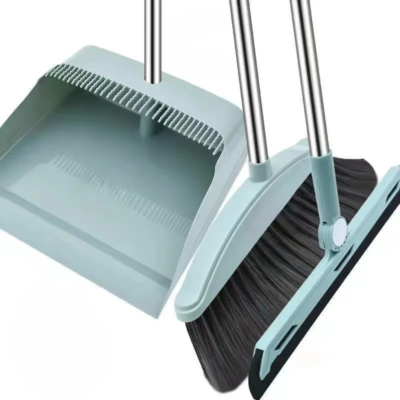 New Sweeping Broom Set Wholesale Household Soft Broom Plastic Stainless Steel Broom Long Scraping Dustpan Combination.