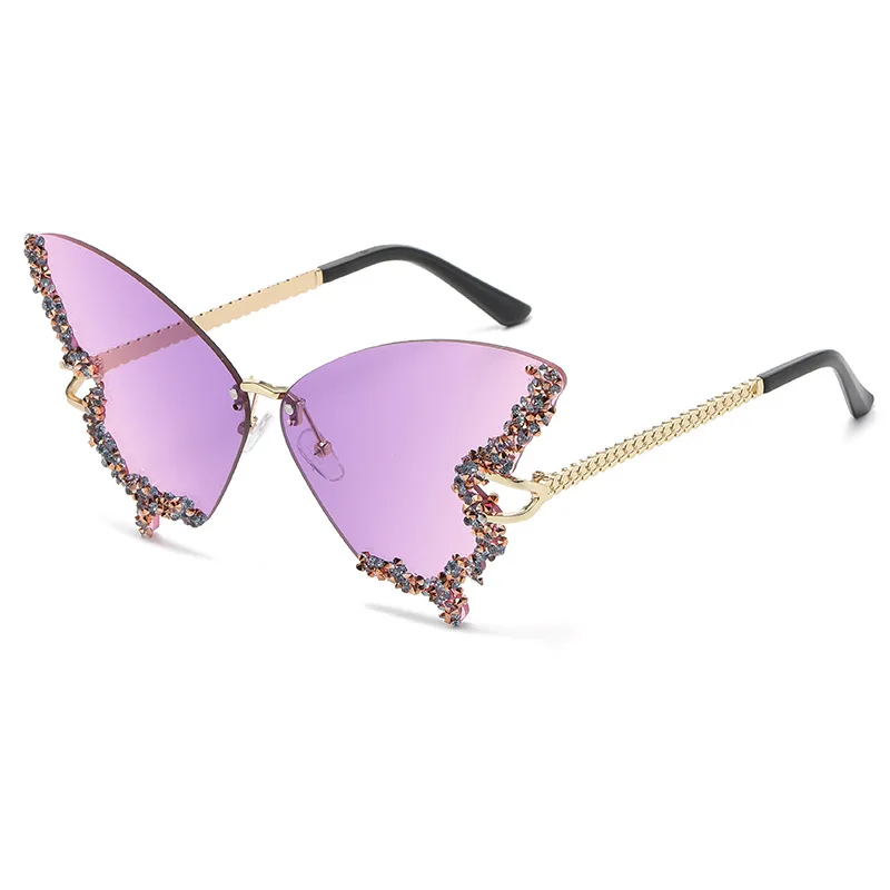 2023 Hot Selling Rimless Oversized Bling Rhinestone Diamond Sunglasses Lady Trendy Shades Sun Glasses Retro