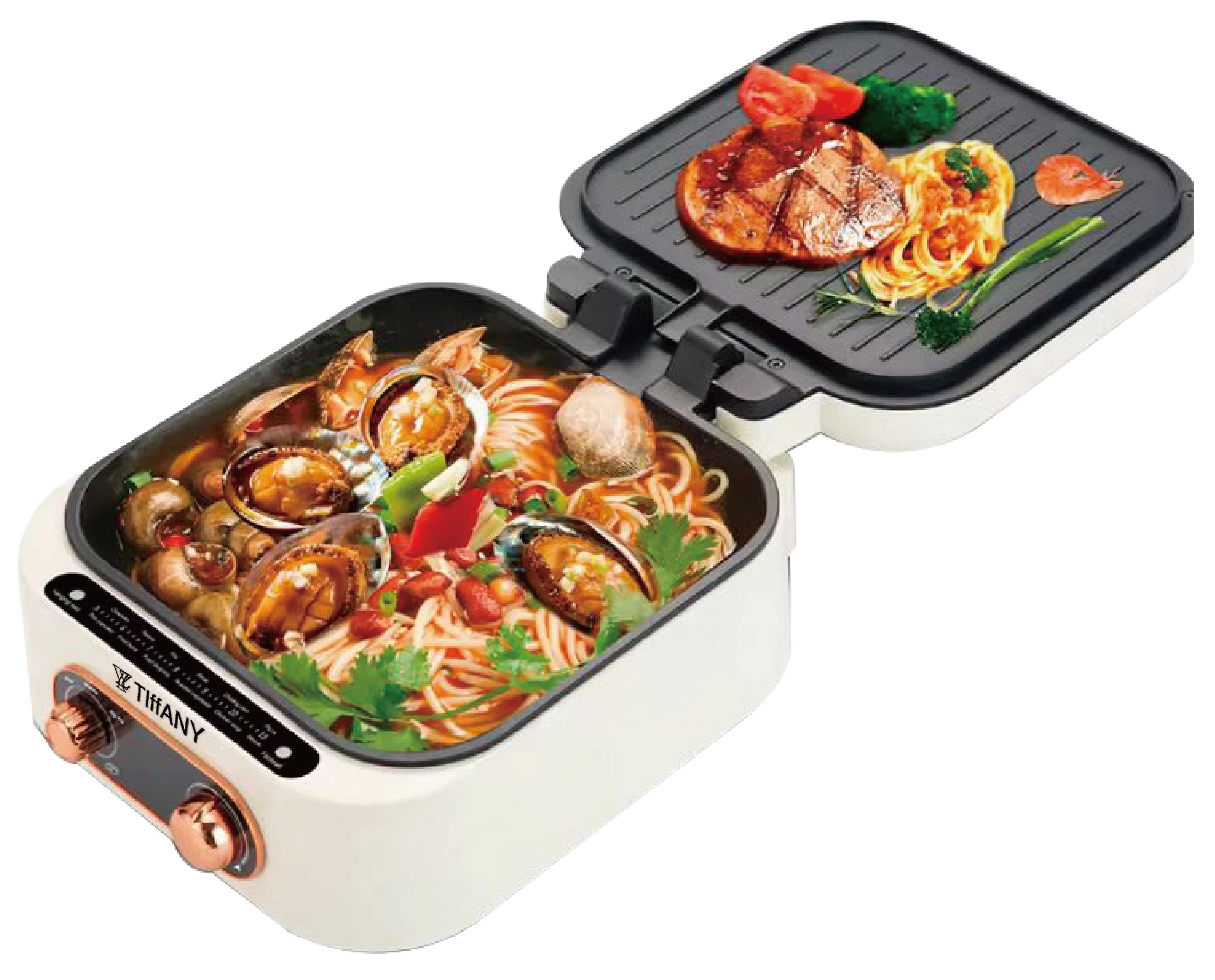 2.5L Multifunctional Double Sided Heating Breakfast Maker Machine Soup Pot Fry Pot Electric Square Tempered Glass 2 Years 4 Pcs