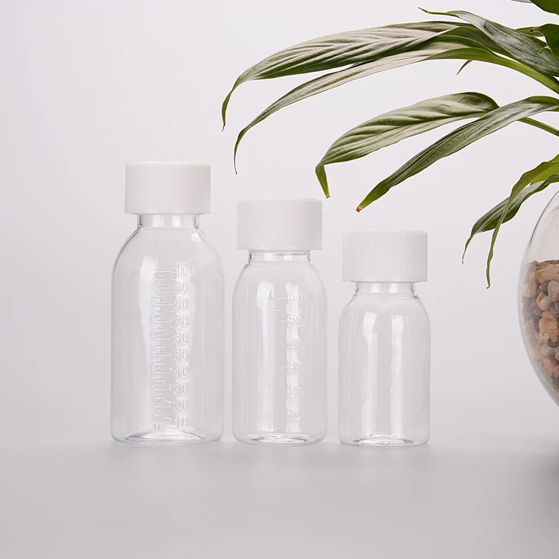 Wholesale 50ml 60ml 100ml dark amber Transparent plastic empty PET customized Oval medicine Liquid syrup Bottle with CRC Cap
