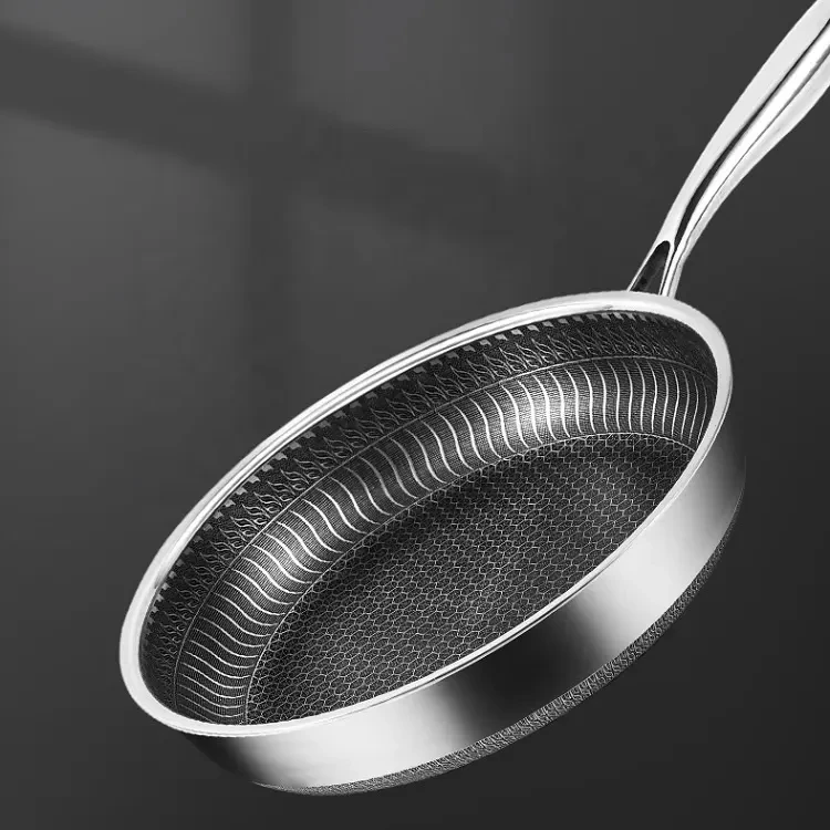 Wholesale Stainless Steel 304 Honeycomb Frying Pan Pancake Non Stick Wok Pan