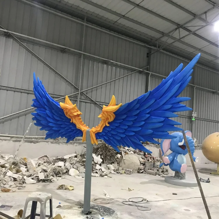 Fiberglass purple wings Dragon scale statue Outdoor square large wing model Resin fiber arts and crafts ornaments