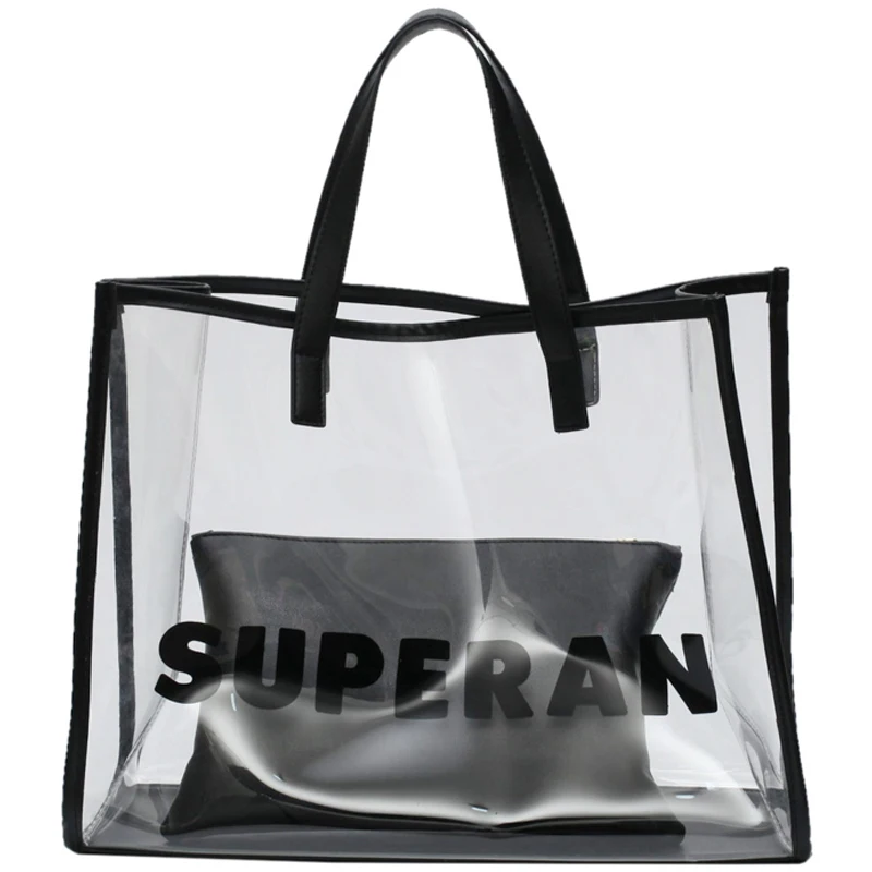 Wholesale Transparent Clear Women PVC Laser Plaid Plastic Tote Shopping Bag For Womens