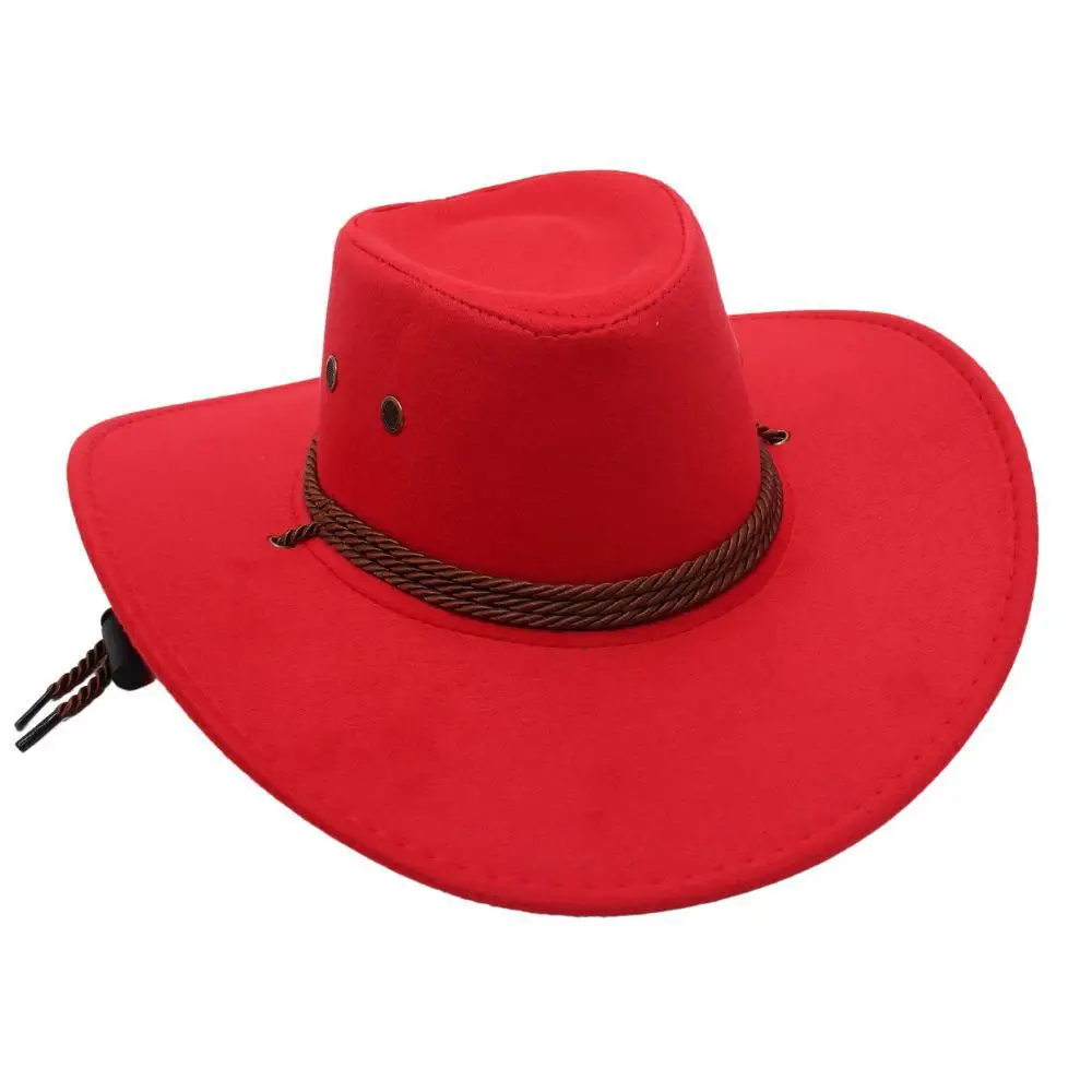 Hot Selling Vintage Unisex Windproof Rope Hat Women Men Beach Sunhat Western Cowboy Wide Brim Hats