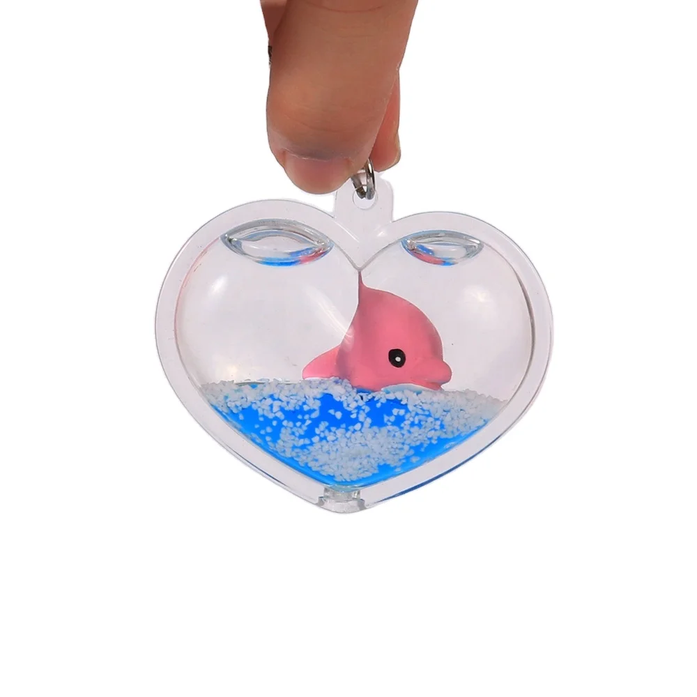 Heart shape water plastic keyring acrylic keychain with liquid inside 3D floater keychains