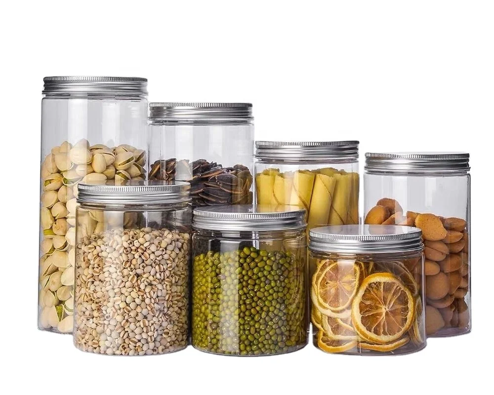 Custom Little Cosmetic Food Storage Plastic Jar 100ml 250ml 500ml 750ml 1000ml with Aluminum Lid