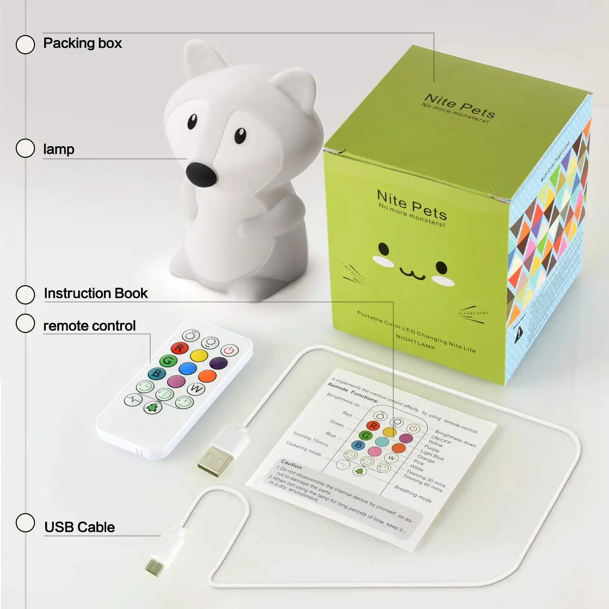 Rechargeable Colorful Cute  Silicone Fox Bear Bunny Koala Unicorn Night Light for Baby Nursery Children Night Light Lamp