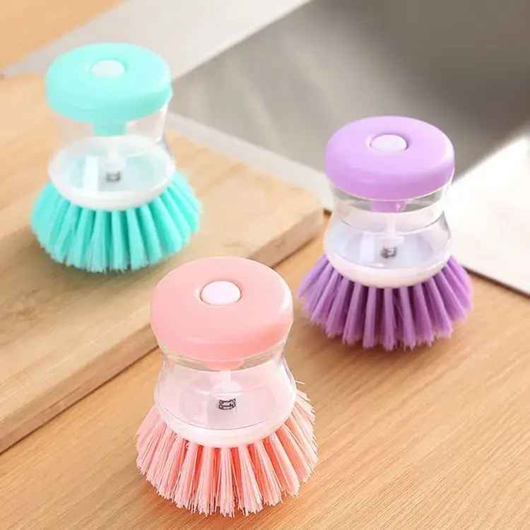 House Cleaning Palm Brush Stainless Steel Kitchen Soap Dispensing Dish Scrubber Cleaning Brush