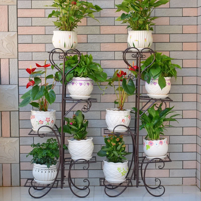 Source Factory Sale Iron art Flower Rack Metal Floor Living Room European Garden Patio Shelf Furniture Waterproof Flower Stand