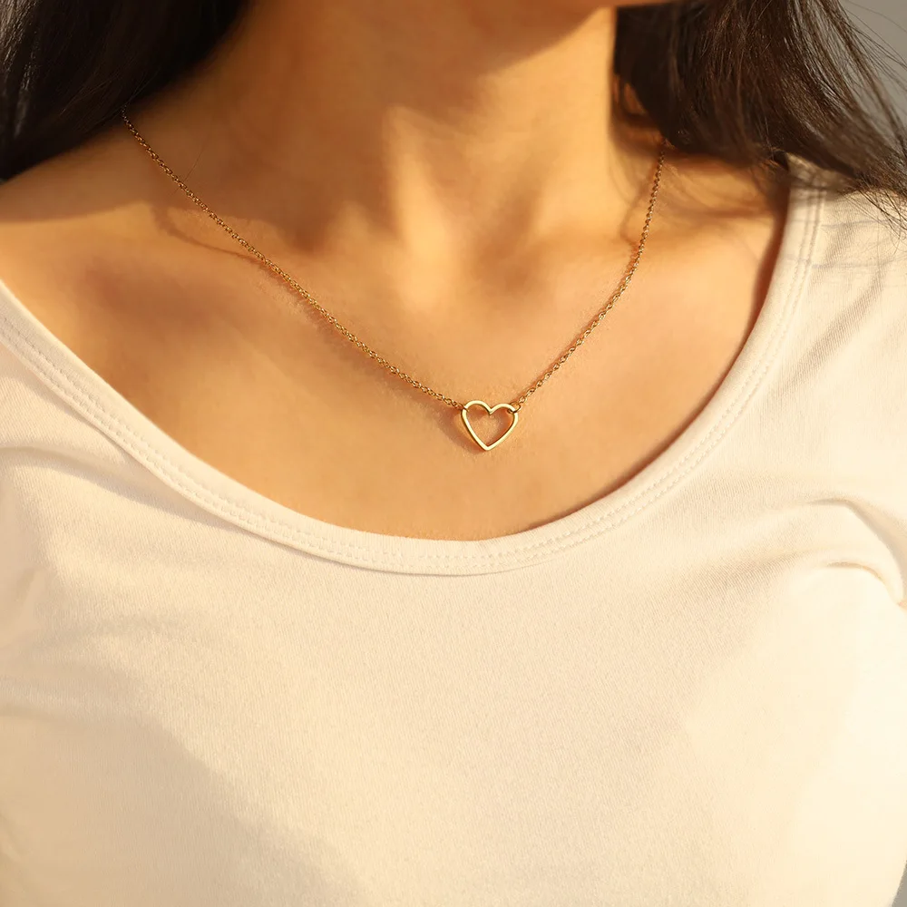 Fashion Stainless Steel 14k Gold Filled Cross Heart Pendant Necklace Charm Chain Choker Necklace Women Jewelry
