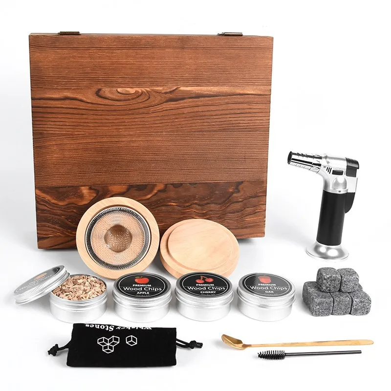 Hot Selling Smoker Wooden Box Set Different Smoke Flavor Wood Chips Whiskey Cocktail Gift Box Wholesale Can Customize logo