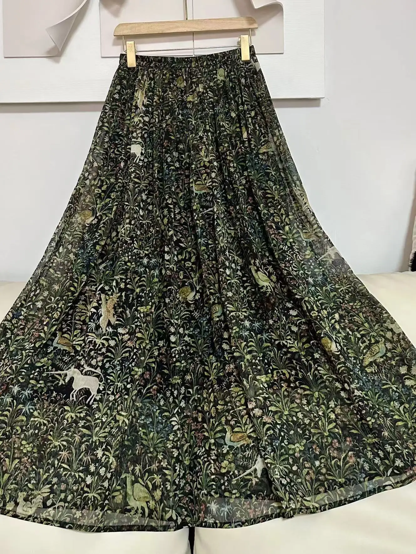 customized  Chinese wind  pure 100 silk elegant half skirt double quality print all stylish ladies long dress