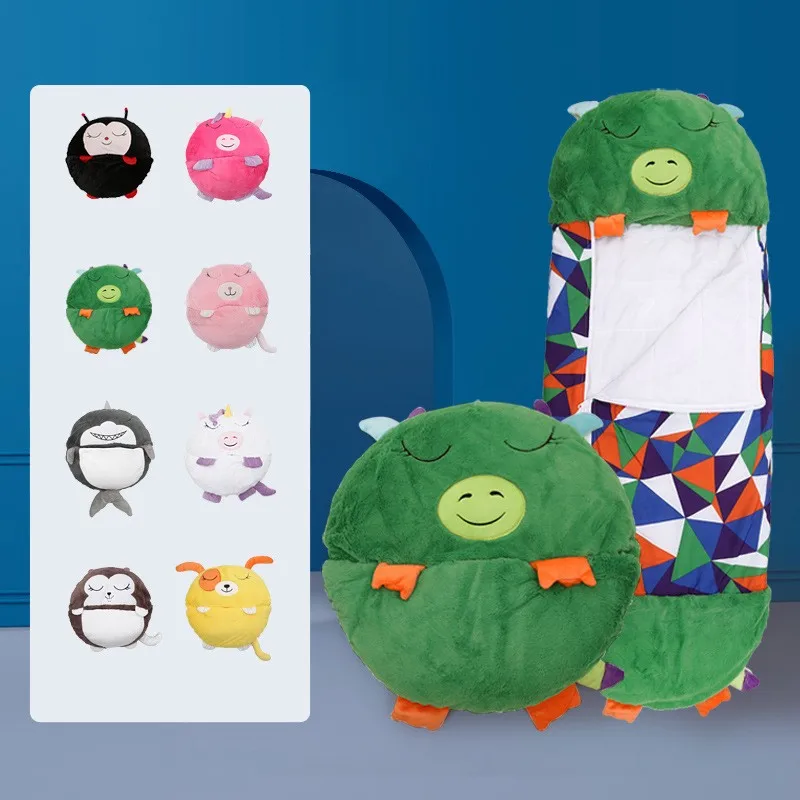 New Design Creative cartoon animal child kids sleeping bag with pillow All Season plush Folding Sleeping Bag for Kids