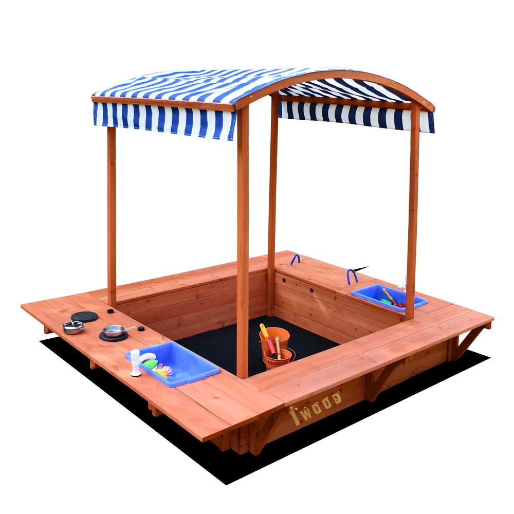 Оптовая продажа, деревянная Песочная коробочка для детей с навесом