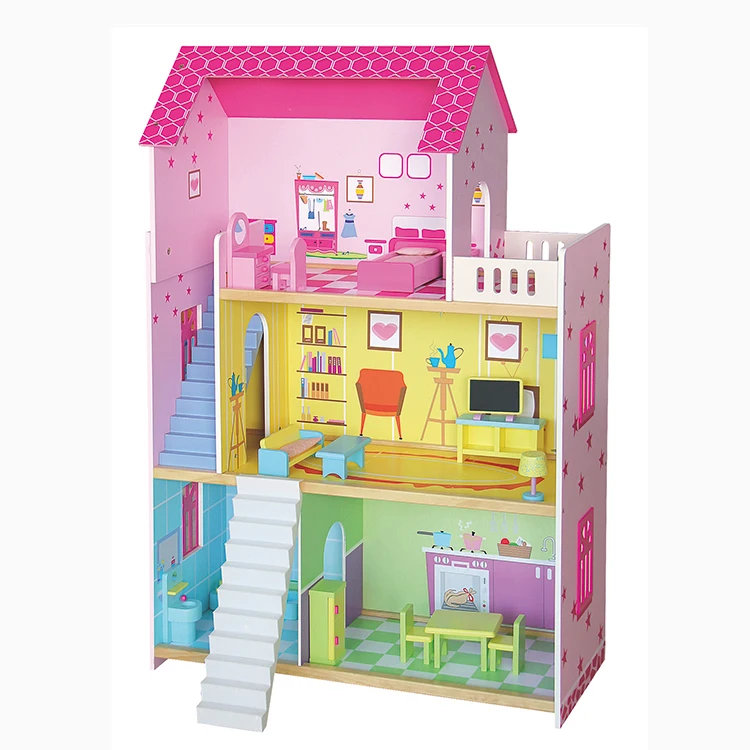 Factory Custom Miniature Accessories Princess Wooden Doll House Dollhouse With Furnitures