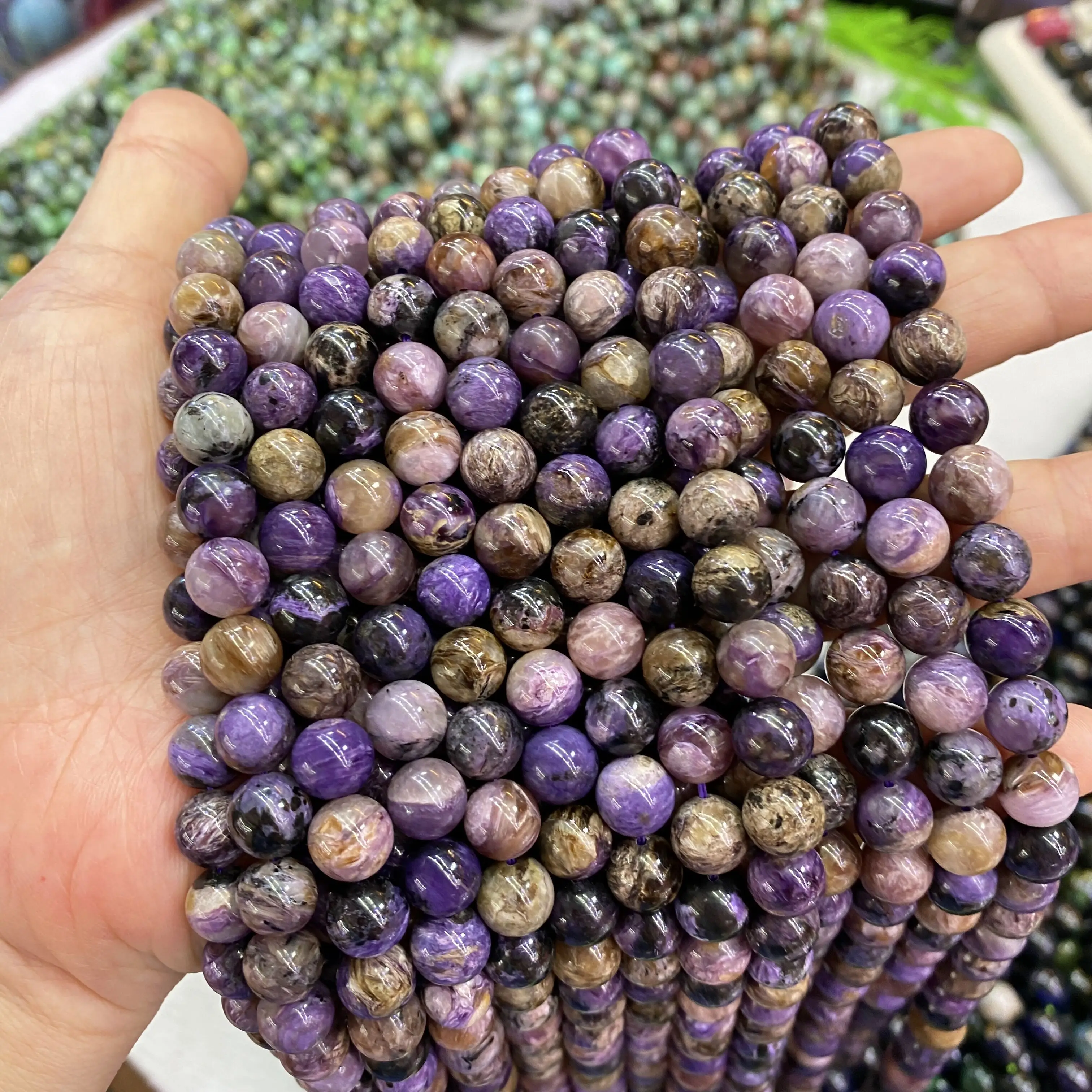 Natural Stone Gemstone Loose Round 6/8/10mm Beads Strand Purple Charoite