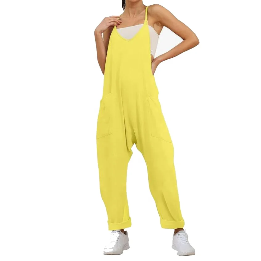 RG-One piece rompers sleeveless loose spaghetti strap baggy overalls cargo women workout jumpsuit