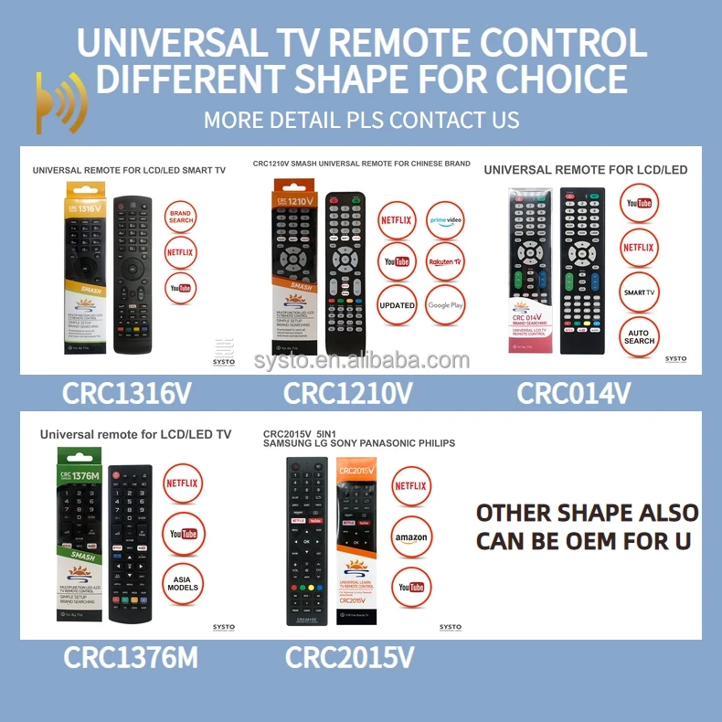 SYSTO CRC1120V factory price universal ir controller LCD/LED TV remote control for different brand with best price