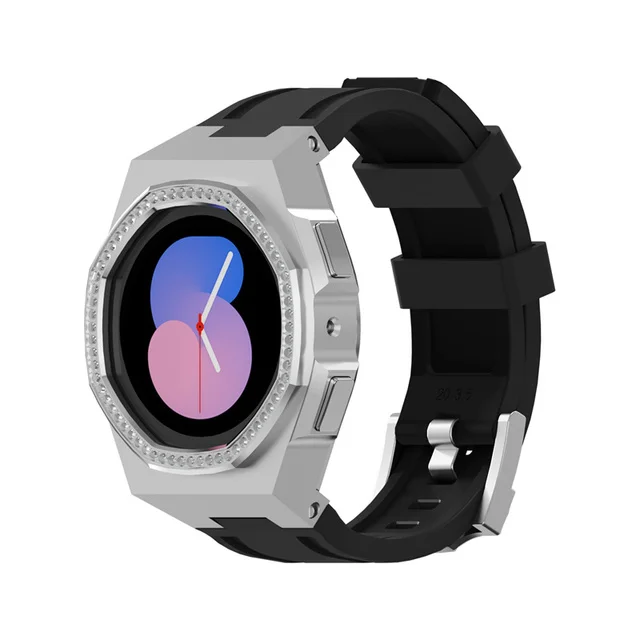 Luxury Diamond Modification Kit for Samsung Galaxy Watch 4 5 40mm Alloy Case Rubber Sil;icone Straps for Galaxy Watch 40mm