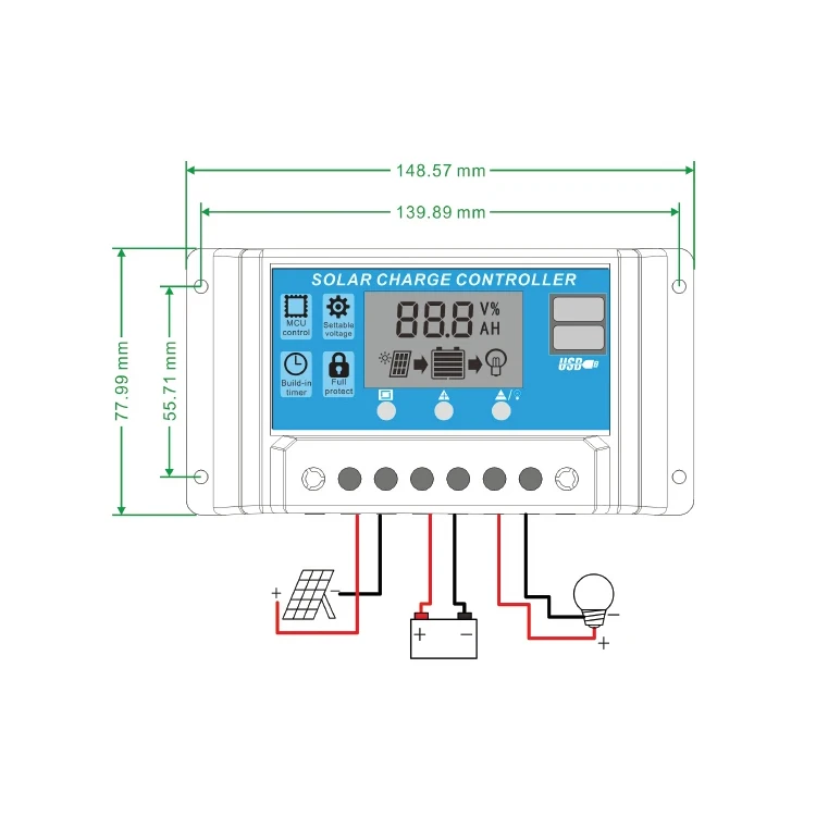  Мини-контроллер солнечной зарядки Donghui 10A 20A 12 в 24 PWM для панели pv ручной Солнечный