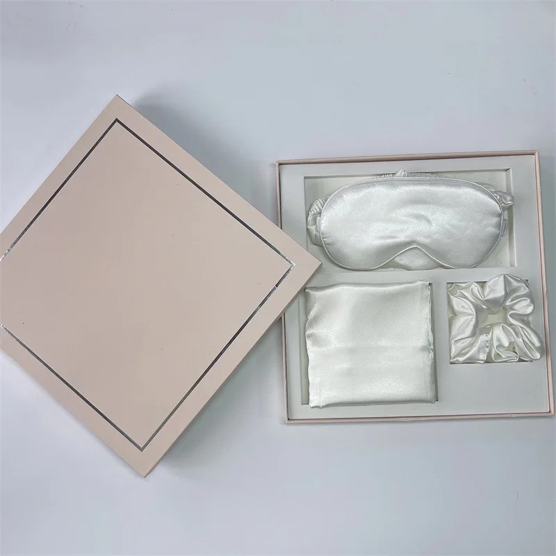 Eye Blindfold Travel Satin Silk Sleep Eye Mask With Pillow Case Hair Scrunchies Pack with Gift Box