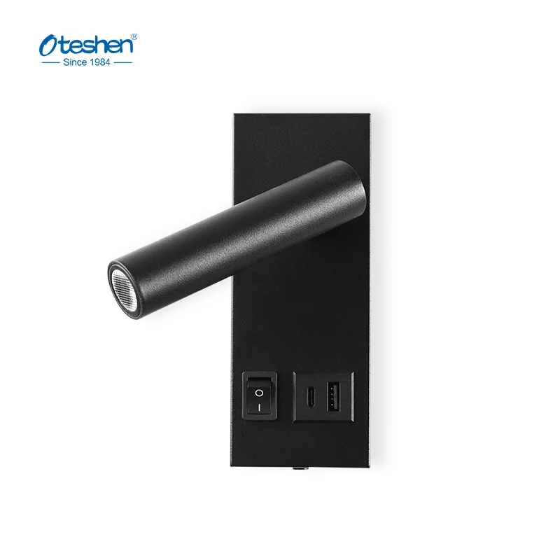 Modern Design Hotel Bedroom LED Reading Light Bedside Wall Mounted Reading Wall Lamp with USB Tape C