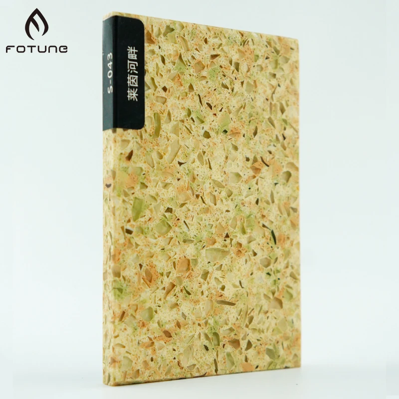 Customized Solid Surface Crystal Prefabricated Countertop Yellow Quartz Slabs Stone