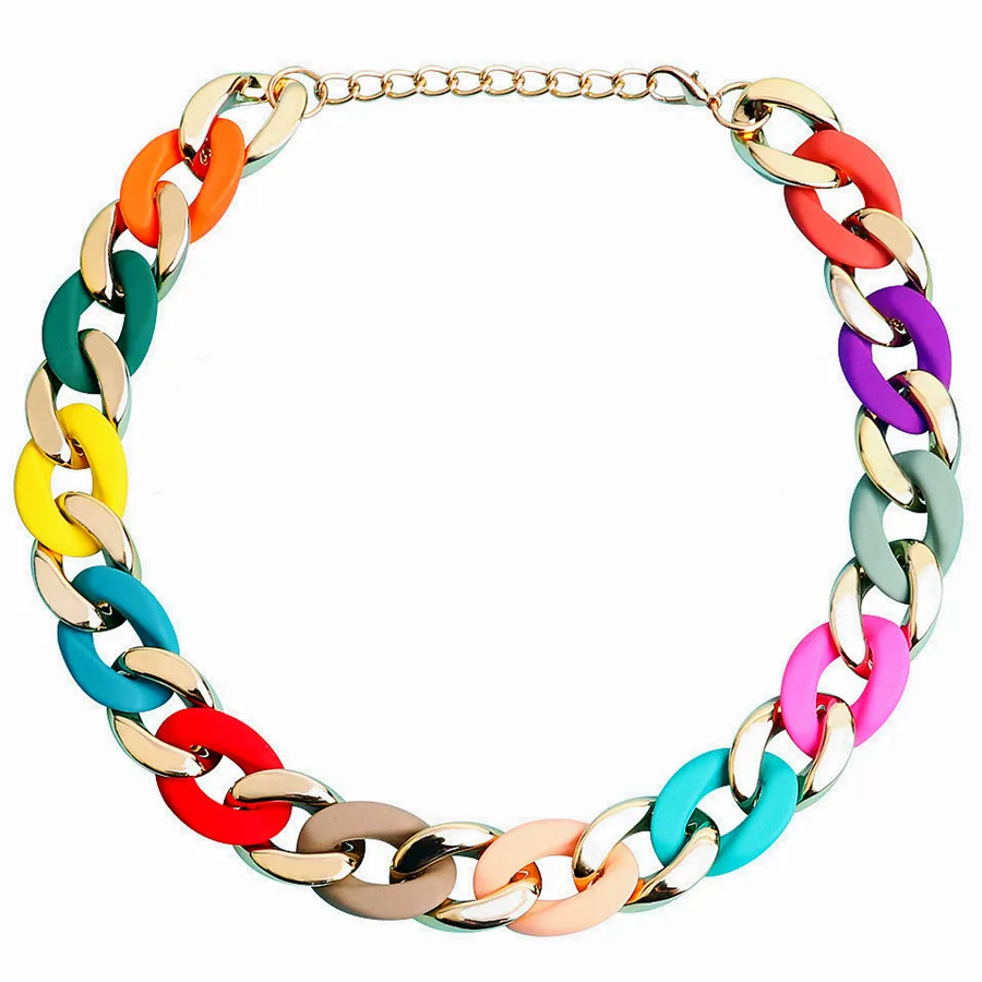 Personality Metallic Jewelry Accessories Acrylic Resin Necklace Colorful Hip Hop Punk 1 Piece Plastic Chains Round 1pc/opp Bag /