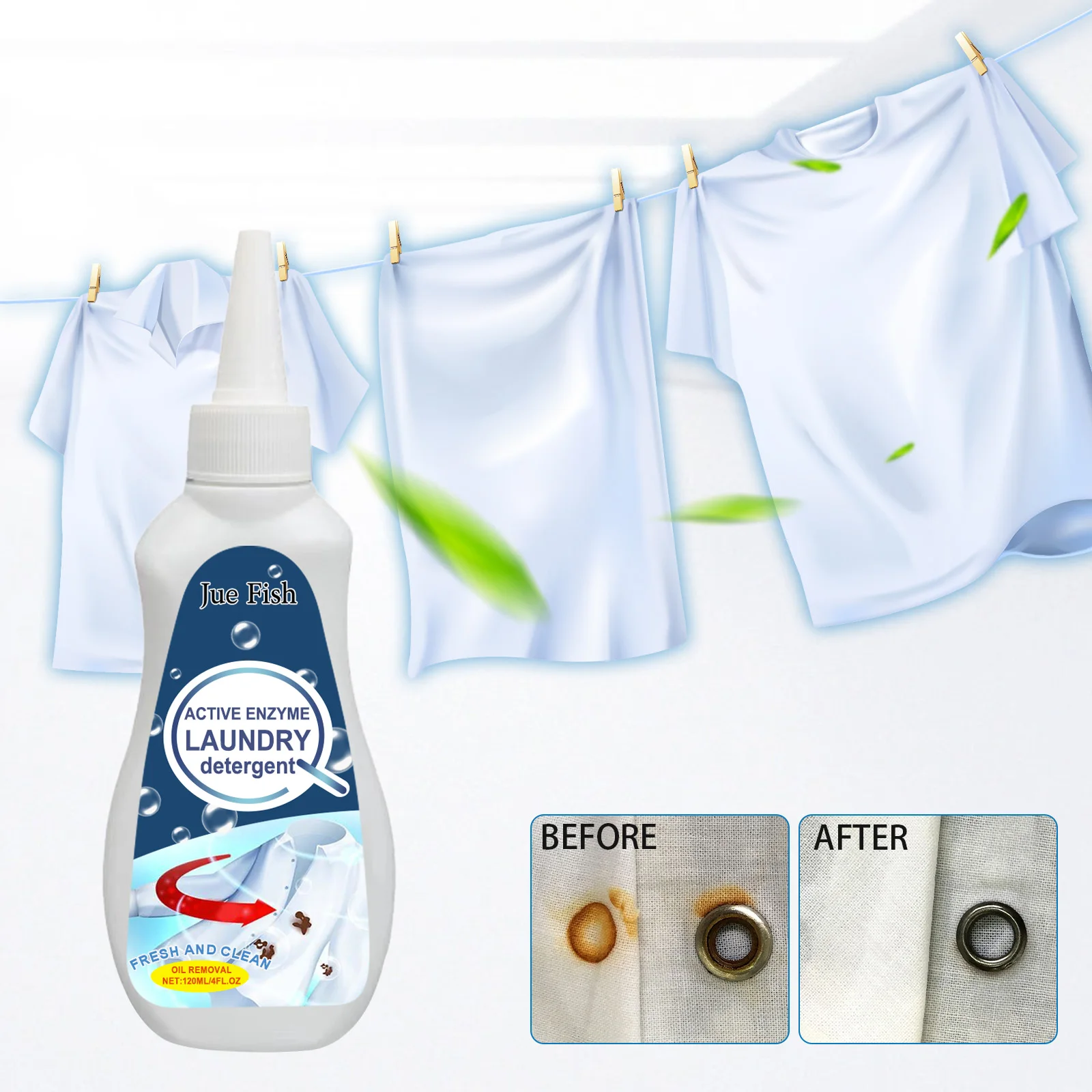 Jue-fish Laundry Detergent Liquid Enzyme Clothing Stains Cleaner Eco-friendly Fabric Cleaner Liquid