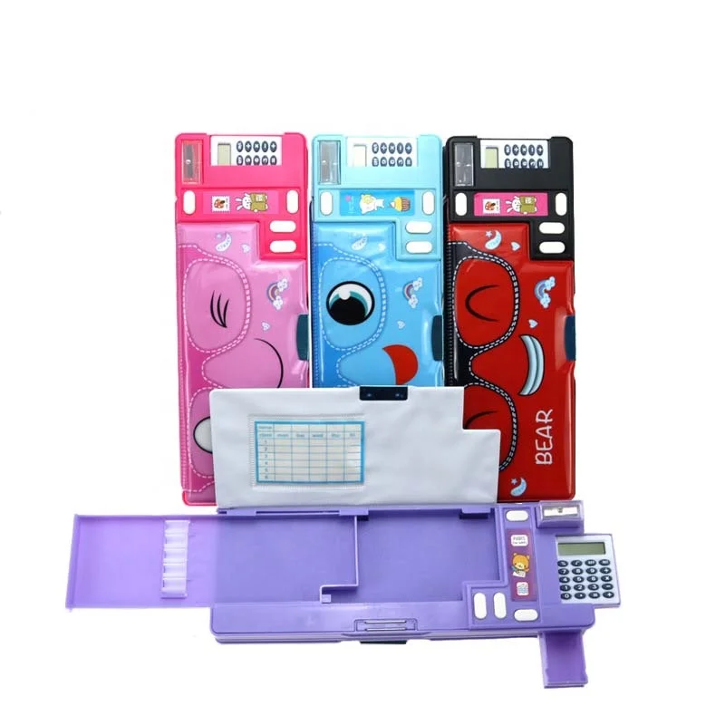 Double Sided Plastic Student Stationery Box Creative Multipurpose Calculator Pencil Box